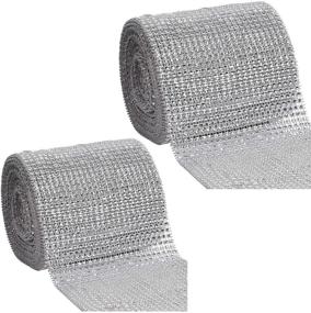 img 4 attached to 💎 КИНДЖОЕК 2 рулона по 10 ярдов Bling Rhinestone Diamond Mesh Ribbon Wrap - Потрясающие 60 футов серебряного бриллианта для DIY, свадьбы, тортов, дней рождения, ремесел и многого другого!