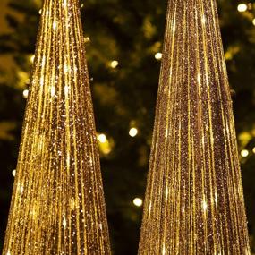 img 1 attached to 🎄 PEIDUO LED Lighted Cone Tree - 3PK Christmas Decoration, 100 Warm White Lights, Plug Adapter Included for Outdoor and Indoor Bedroom Party Decor