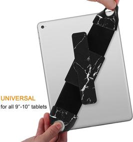 img 2 attached to 📱 Enhanced Tablet Hand Strap Holder, Fintie 360 Degree Swivel PU Leather Handle Grip with Elastic Belt, Secure & Portable for iPad/iPad Pro and All 9-10 Inch Tablets, Marble Black