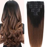 remy double weft clip in human hair extensions - ombre natural black to chocolate brown, 14 inch, 120g, 8pcs - natural human hair clip in extensions logo