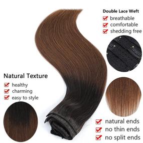img 2 attached to Remy Double Weft Clip in Human Hair Extensions - Ombre Natural Black to Chocolate Brown, 14 Inch, 120g, 8pcs - Natural Human Hair Clip in Extensions