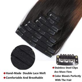 img 1 attached to Remy Double Weft Clip in Human Hair Extensions - Ombre Natural Black to Chocolate Brown, 14 Inch, 120g, 8pcs - Natural Human Hair Clip in Extensions