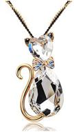 rigant gold plated heart cut & teardrop swarovski elements crystal bow tie cat animal pendant long chain necklace - elegant jewelry statement piece logo