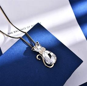 img 2 attached to Rigant Gold Plated Heart Cut & Teardrop Swarovski Elements Crystal Bow Tie Cat Animal Pendant Long Chain Necklace - Elegant Jewelry Statement Piece