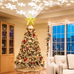 img 3 attached to Yostyle Lighted Star Tree Topper with LED Rotating Snowflake Projector - 3D Hollow Golden Star Snowflake Xmas Tree Decorations
