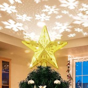 img 4 attached to Yostyle Lighted Star Tree Topper with LED Rotating Snowflake Projector - 3D Hollow Golden Star Snowflake Xmas Tree Decorations