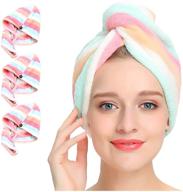 🌈 rainbow hair drying towels 3-pack: aurotrends microfiber hair towel wrap with loop & button for quick dry hair - set of 3 logo