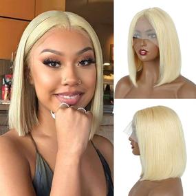 img 4 attached to 👩 Лук MIFIL Blonde Lace Front Wig 13x4x1 T Часть|613 Blonde Bob Wigs 12 Inch|Бесклеевой короткий прямой боб перуки|Бразильские девственные волосы человека|Женщины 150% плотности