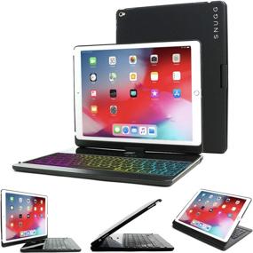 img 4 attached to 🔌 Black Wireless Backlit Bluetooth Keyboard Case Cover 360° Rotatable for Apple iPad 10.2 / Air 3 (2019) / Pro 10.5" - Snugg