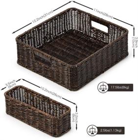 img 3 attached to 📦 Set of 4 Resin Woven Storage Baskets by EZOWare - Decorative Wicker Tray Drawer Organizer Bins for Bathroom, Kitchen, Living Room, Bedroom - 2 Sizes, Dark Brown