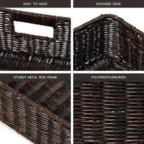 img 2 attached to 📦 Set of 4 Resin Woven Storage Baskets by EZOWare - Decorative Wicker Tray Drawer Organizer Bins for Bathroom, Kitchen, Living Room, Bedroom - 2 Sizes, Dark Brown