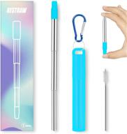 🥤 reusable collapsible metal straws: stainless steel telescopic drinking straws for tumblers - portable with key-chain case, cleaning brush - silver set of 1 logo