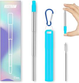 img 4 attached to 🥤 Reusable Collapsible Metal Straws: Stainless Steel Telescopic Drinking Straws for Tumblers - Portable with Key-chain Case, Cleaning Brush - Silver Set of 1