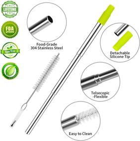img 2 attached to 🥤 Reusable Collapsible Metal Straws: Stainless Steel Telescopic Drinking Straws for Tumblers - Portable with Key-chain Case, Cleaning Brush - Silver Set of 1