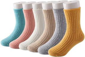 img 4 attached to 🧦 Ninecoo Kids Fashion Wool Socks: Soft Rib Dress Crew Socks | 6 Pack Winter Warmth for Girls & Boys