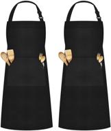 👨 syntus thicker version waterproof apron: adjustable bib apron with large pocket for women, men, chefs - perfect for cooking, bbq - 2 pack (black) logo