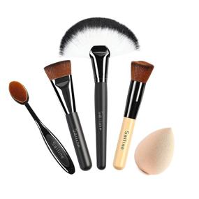 img 4 attached to SaiLine New Foundation Cream Contour Powder Concealer Cosmetic Makeup Brush Set with Toothbrush Mixing - Complete Foundation Tool Set