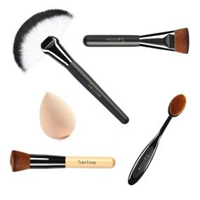 img 3 attached to SaiLine New Foundation Cream Contour Powder Concealer Cosmetic Makeup Brush Set with Toothbrush Mixing - Complete Foundation Tool Set