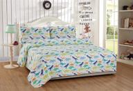 🦖 dinosaur design printed sheet set with pillowcases flat fitted sheet for boys/kids/teens (green blue orange, full size) logo