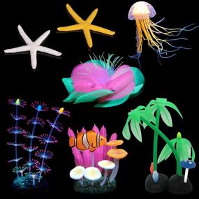 img 4 attached to 🐠 Enhance Your Aquarium with SunKni 7 Pcs Glow Fish Tank Decorations - Artificial Jellyfish, Coral, Waterweeds, Sea Anemone, Kelp, Mushroom, Lotus, Coconut Tree: Glofish Accessories & Resin Starfish