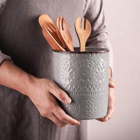 img 1 attached to 🍶 DOWAN 7.2” Large Ceramic Kitchen Utensil Holder: Stylish Gray Countertop Crock with Anti-Slip Cork Bottom