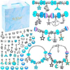 img 4 attached to Girls' Charm Bracelets Kit, Flasoo 66 Pcs Jewelry Making Set with Beads, Charms, DIY Bracelets for Crafts and Jewelry Making with Blue Gift Box