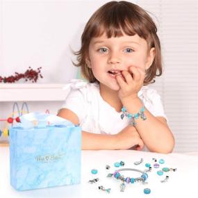 img 2 attached to Girls' Charm Bracelets Kit, Flasoo 66 Pcs Jewelry Making Set with Beads, Charms, DIY Bracelets for Crafts and Jewelry Making with Blue Gift Box