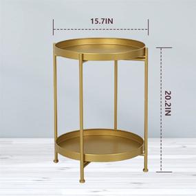 img 3 attached to 🌟 Gold Metal Folding 2-Tier Round Side Table - INRLKIT Small Coffee Tables for Living Room, Bedroom, Balcony, Office - Removable Tray Nightstand Drink Accent Table