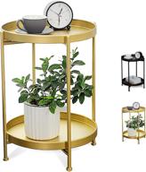 🌟 gold metal folding 2-tier round side table - inrlkit small coffee tables for living room, bedroom, balcony, office - removable tray nightstand drink accent table logo