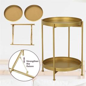 img 1 attached to 🌟 Gold Metal Folding 2-Tier Round Side Table - INRLKIT Small Coffee Tables for Living Room, Bedroom, Balcony, Office - Removable Tray Nightstand Drink Accent Table