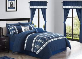 img 3 attached to 🛏️ Chic Home Safforn 20 Piece Comforter Set: King Size Navy Bedding with Color Block Geometric Ikat Embroidery - Includes Sheets, Pillowcases, Window Treatments, and Decorative Pillows