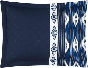 img 2 attached to 🛏️ Chic Home Safforn 20 Piece Comforter Set: King Size Navy Bedding with Color Block Geometric Ikat Embroidery - Includes Sheets, Pillowcases, Window Treatments, and Decorative Pillows