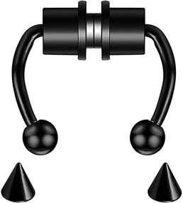 img 2 attached to 💎 Set of ZEINZE Magnetic Septum Nose Rings - Non-Piercing Stainless Steel Fake Nose Hoop Rings, Clip On Nose Hoops with Horseshoe Design, Stylish Punk Style Jewelry for Women and Men - Ideal Gifts