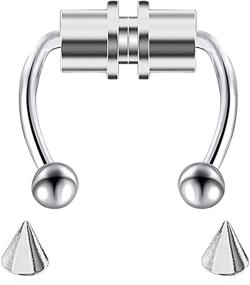 img 3 attached to 💎 Set of ZEINZE Magnetic Septum Nose Rings - Non-Piercing Stainless Steel Fake Nose Hoop Rings, Clip On Nose Hoops with Horseshoe Design, Stylish Punk Style Jewelry for Women and Men - Ideal Gifts