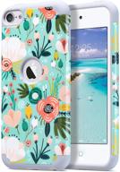 ulak ipod touch 7 case, mint floral design - slim hybrid hard pc back cover with soft silicone bumper for apple ipod touch 7th/6th/5th gen - shockproof & premium quality логотип