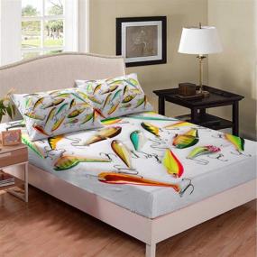 img 4 attached to 🎣 Fishing Bedding Bed Sheet Set for Boys Teens Child Kids Youth Bedroom | Fishing Outdoor Sports Fitted Sheet | Fish Hook Bait Print Bedspread Bed Cover Decor | 2 Pcs Twin Size Soft