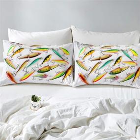 img 3 attached to 🎣 Fishing Bedding Bed Sheet Set for Boys Teens Child Kids Youth Bedroom | Fishing Outdoor Sports Fitted Sheet | Fish Hook Bait Print Bedspread Bed Cover Decor | 2 Pcs Twin Size Soft