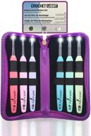 enhanced lighted crochet hooks set with case and batteries - ergonomic led lite hooks with soft grip handles for arthritic hands - 6pcs set, sizes 4mm to 6.5mm (purple) logo