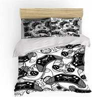 🎮 heartgown gray white gamer duvet cover: 3d printed game bedding set for teens & kids logo