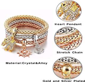 img 3 attached to 🌽 RINHOO 3PCS/Set Corn Chain Bracelet - Crystal Gold/Silver/Rose Gold - Multilayer Butterfly-Heart-Crown Charms - Stretch Bracelet for Women Girls Jewelry