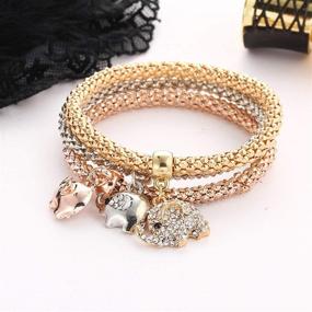 img 2 attached to 🌽 RINHOO 3PCS/Set Corn Chain Bracelet - Crystal Gold/Silver/Rose Gold - Multilayer Butterfly-Heart-Crown Charms - Stretch Bracelet for Women Girls Jewelry