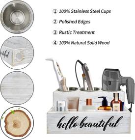 img 1 attached to Docoo Rustic White Hair Dryer Holder & Styling Tool Organizer – Bathroom Countertop & 💇 Vanity Caddy Stand for Blow Dryer, Straightener, Curling Iron – Hair Styling Station with Wood Storage