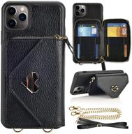 jlfch iphone 11 pro wallet case 5.8 inch - black: crossbody design with card holder, wrist strap, purse chain, and zipper cover logo