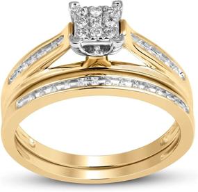 img 4 attached to 💍 Jewelili 10K Yellow Gold Square Center 0.16 Ct. Natural White Round Diamond Bridal Ring