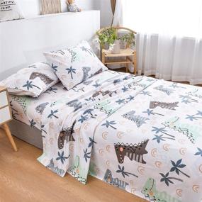 img 3 attached to 🦖 JSD Dinosaur Kids Printed Sheet Set Twin: Soft Microfiber Bed Sheets with Cute Patterns and Deep Pockets - 3 Piece Pack