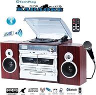 🎤 techplay karaoke enabled retro classic turntable: nfc bluetooth, cassette player, cd mp3, usb sd, am/fm alarm clock - full remote control logo