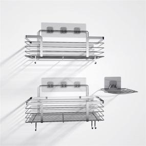 img 4 attached to 🛁 ZMteam Stainless Steel Shower Caddy with Hooks, Wall Mounted Shower Shelf and Soap Dish Organizer, No Drilling Rustproof Storage Rack for Bathroom, Kitchen, Toilet - Pack of 3