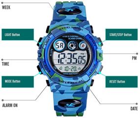 img 1 attached to Colorful LED Display Waterproof Sports Watches for Kids: 🌈 Tephea Kids Digital Watch with Alarm Stopwatch - Boys Military Edition