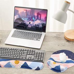 img 3 attached to 🌌 iLeadon Keyboard Wrist Rest Pad and Mouse Wrist Rest Support Mouse Pad Set, Non-Slip Rubber Base Wrist Support with Ergonomic Raised Memory Foam for Comfortable Typing & Pain Relief - Mountain Starry Sky Design