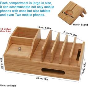 img 3 attached to 🔌 Pezin & Hulin Bamboo Charging Station: Multi-Device Organizer with 5 Charger Cables - Ideal for Phones, Tablets, and Office Desks, Wooden Docking Stations with Storage Box Stand for Pens, Keys, and Remotes